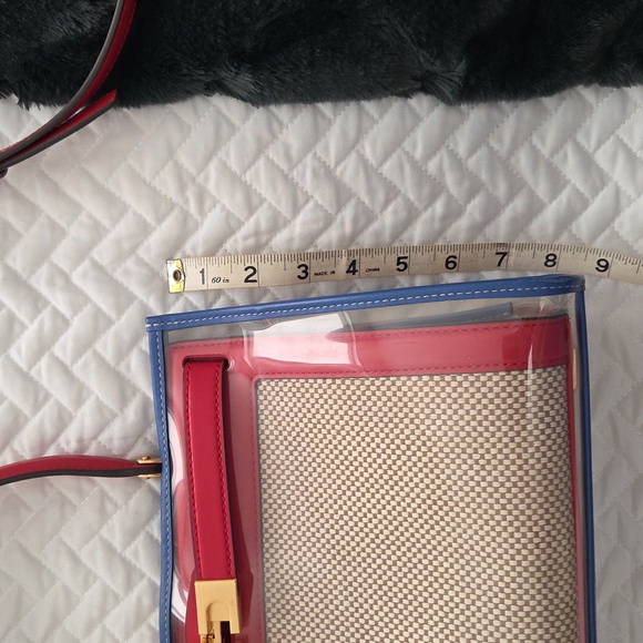 Tory Burch Lee Radziwill Bag w/ Raincoat Red and Blue Accents - Picture 14 of 16